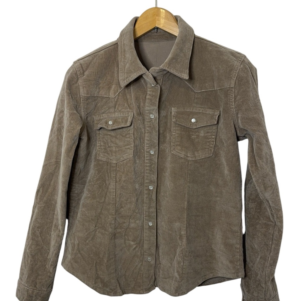 Kellan Womens Fitted‎ Corduroy Button-Up Shirt Jacket Brown Tan Western